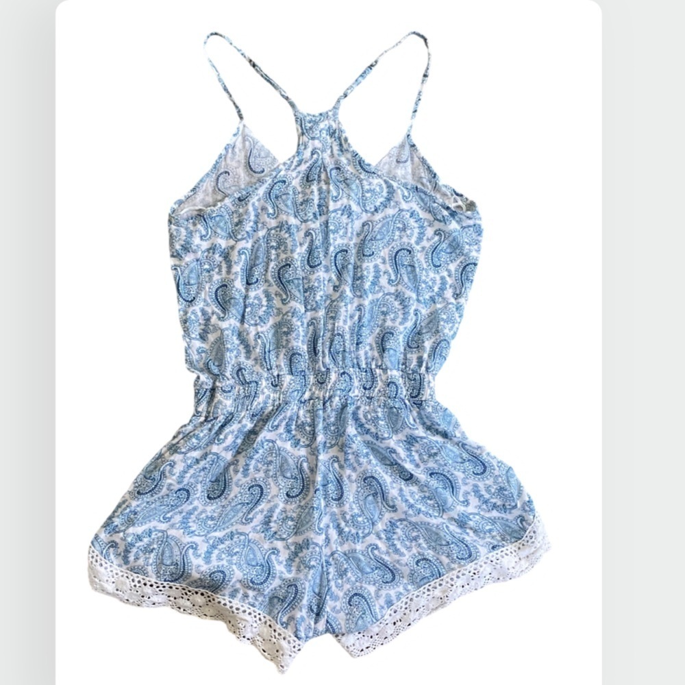 Body Glove Paisley Crochet Lace Blue & White Tank Top Shorts Romper Small - Picture 3 of 7